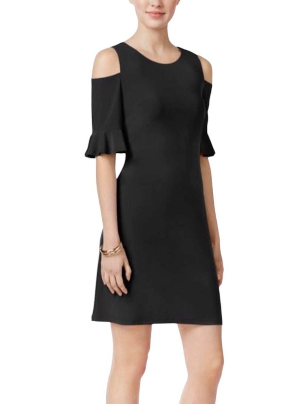 Tommy Hilfiger Black Cold Shoulder Ruffle Sleeve Sheath Dress Career Cocktail 2